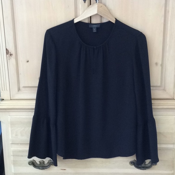 J. Crew Tops - J. Crew Black 💯 Silk Fluted Sleeve Blouse - 12